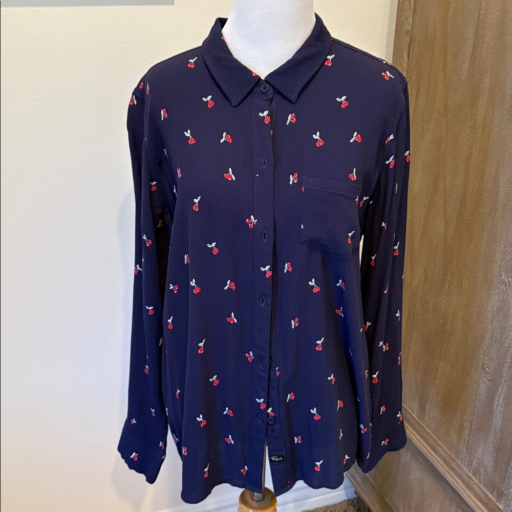 Rails Dark Blue Shirt with Red Cherry Design